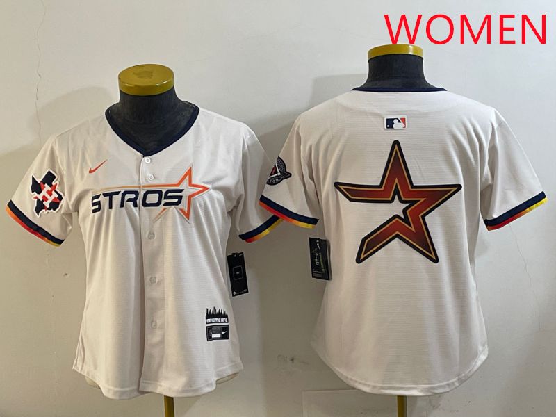 Women Houston Astros Blank Cream Three generations Joint Name 2025 Nike MLB Jersey style 41011
